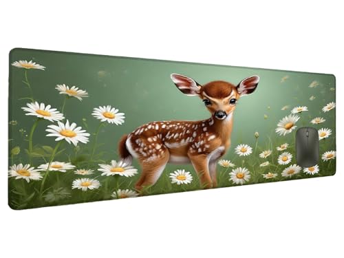 Mauspad Reh Schreibtischunterlage Blume Mousepad XXL 1500x800mm, Mauspad Gaming Groß Desk Mat PC Zubehör Schreibtisch Deko, Maus Pad Wasserdicht Rutschfeste Gummibasis Schreibtisch Schutz Office Q-4 von Ciooyxee