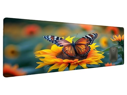 Mauspad Schmetterling Schreibtischunterlage Blume Mousepad XXL 1500x800mm, Mauspad Gaming Groß Desk Mat PC Zubehör Schreibtisch Deko Maus Pad Wasserdicht Rutschfeste Gummibasis Schreibtisch Schutz Y-4 von Ciooyxee