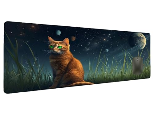 Mauspad Sternenhimmel Schreibtischunterlage Katze Mousepad XXL 700x300mm, Mauspad Gaming Groß Desk Mat PC Zubehör Schreibtisch Deko, Maus Pad Wasserdicht Rutschfeste Gummibasis Schreibtisch Schutz K-7 von Ciooyxee