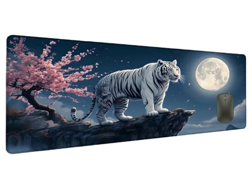 Mauspad Tiger Schreibtischunterlage Mond Mousepad XXL 700x300mm, Mauspad Gaming Groß Desk Mat PC Zubehör Schreibtisch Deko, Maus Pad Wasserdicht Rutschfeste Gummibasis Schreibtisch Schutz Office Q-6 von Ciooyxee