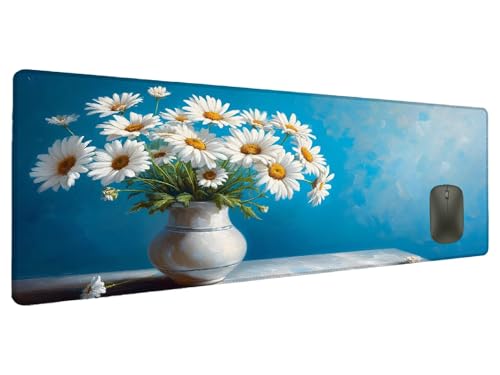 Mauspad XXL 1200x600mm Blau Mousepad Groß Schreibtischunterlage Blume, Gaming Mauspad Gadgets Schreibtisch Zubehör, Wasserdicht Mouse Pad rutschfeste Vernähte Kanten Verbessert Geschwindigkeit M-7 von Ciooyxee