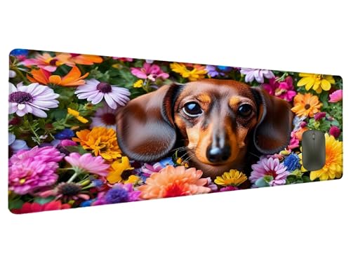 Mauspad XXL 1200x600mm Blume Mousepad Groß Schreibtischunterlage Hund, Gaming Mauspad Gadgets Schreibtisch Zubehör, Wasserdicht Mouse Pad rutschfeste Vernähte Kanten Verbessert Geschwindigkeit B-8 von Ciooyxee