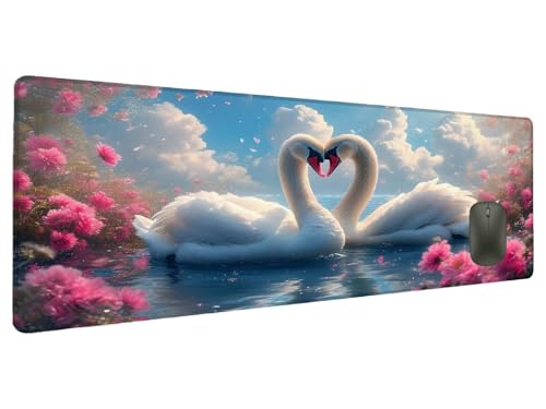 Mauspad XXL 1200x600mm Blume Mousepad Groß Schreibtischunterlage Schwan, Gaming Mauspad Gadgets Schreibtisch Zubehör, Wasserdicht Mouse Pad rutschfeste Vernähte Kanten Verbessert Geschwindigkeit Q-4 von Ciooyxee
