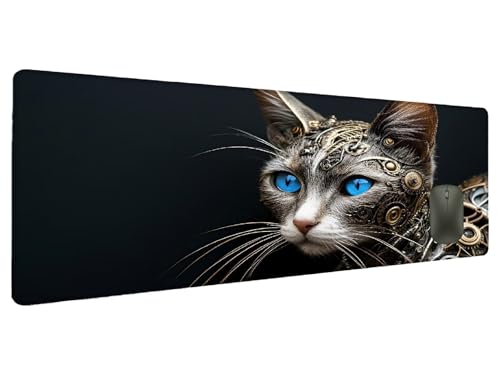 Mauspad XXL 600x300mm Cool Mousepad Groß Schreibtischunterlage Katze, Gaming Mauspad Gadgets Schreibtisch Zubehör, Wasserdicht Mouse Pad rutschfeste Vernähte Kanten Verbessert Geschwindigkeit A-5 von Ciooyxee