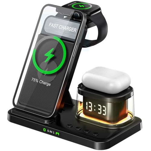 Ladestation Apple Watch und Iphone, Induktive Ladestation 5 in 1, Iphone Ladestation Samsung, Wireless Charger Iphone 15/14/13/12/11/Pro/Max/Xs/Xr/X/8/Plus, Ladestation Apple Watch und Airpods 3/2/Pro von Circlio