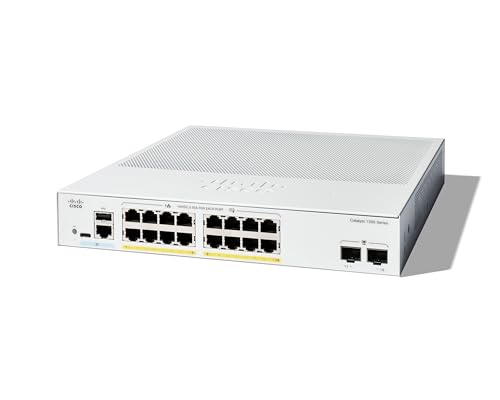 Cisco Catalyst 1300-16FP-2G-Managed-Switch, 16-Port-GE, PoE, 2 x 1-GE-SFP, eingeschränkter Lebenszeitschutz (C1300-16FP-2G) von Cisco