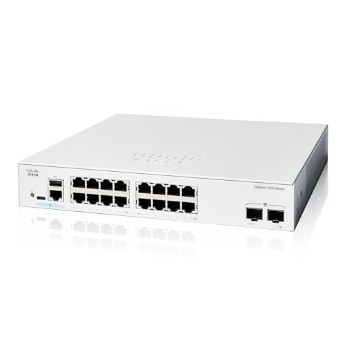 Cisco Catalyst 1300-16T-2G-Managed-Switch, 16-Port-GE, 2 x 1-GE-SFP, eingeschränkter Lebenszeitschutz (C1300-16T-2G) von Cisco