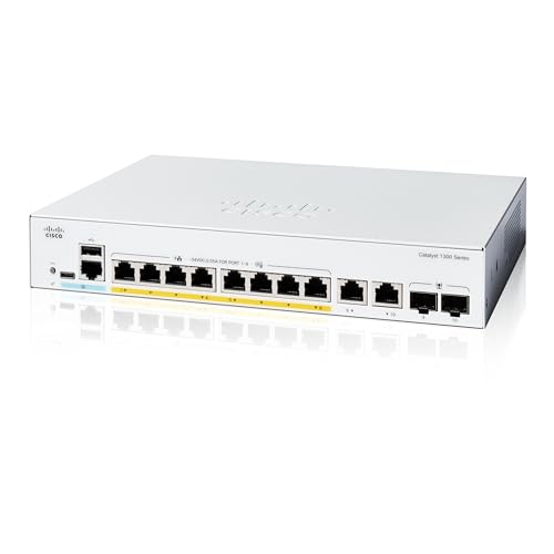 Cisco Catalyst 1300-8P-E-2G-Managed-Switch, 8-Port-GE, PoE, EXT. PS, 2 x 1-GE-Kombi, eingeschränkter Lebenszeitschutz (C1300-8P-E-2G) von Cisco