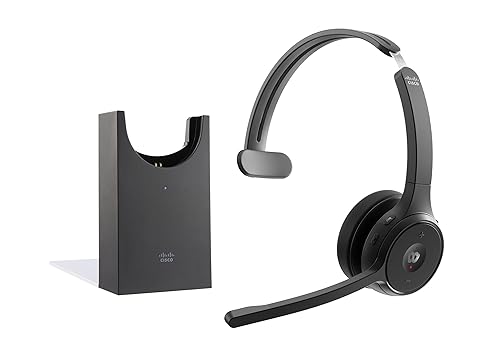 Cisco Headset 721, Wireless-Single-On-Ear-Bluetooth-Kopfhörer, Webex Taste, USB-A-HD-Bluetooth-Adapter, Ladestation, Carbon Black, EIN Jahr Garantie mit beschränkter Haftung (HS-WL-721-BUNAS-C) von Cisco