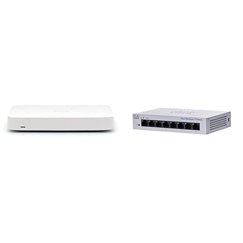 Cisco Meraki Go – 5-Port-Sicherheitsgateway – Stromversorgung nach EU-Standard GX20-HW-EU & Cisco Business CBS110-8T-D Unmanaged Switch | 8﻿ GE-Ports | Desktop | EXT. Netzteil von Cisco