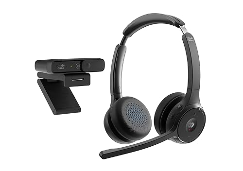 Cisco Paket – Headset 722, Wireless-Dual-On-Ear-Bluetooth-Kopfhörer mit Webex Taste zusammen Desk Camera 1080p, EIN Jahr Garantie mit beschränkter Haftung (BUN-722+CAMD-C-WW) von Cisco