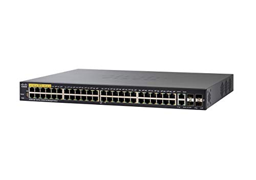 Cisco SF350-48P Managed Switch mit 48 10/100-Ports plus 382-W-PoE, 4 Gigabit-Ethernet Combo SFP (GbE), eingeschränkter lebenslanger Schutz (SF350-48P-K9-EU) von Cisco