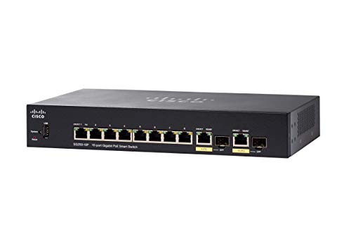 Cisco SG250-10P Smart Switch mit 10 Gigabit-Ethernet-Ports (GbE), 2 Gigabit-Ethernet Combo SFP, 62-W-PoE, eingeschränkter lebenslanger Schutz (SG250-10P-K9-EU) von Cisco
