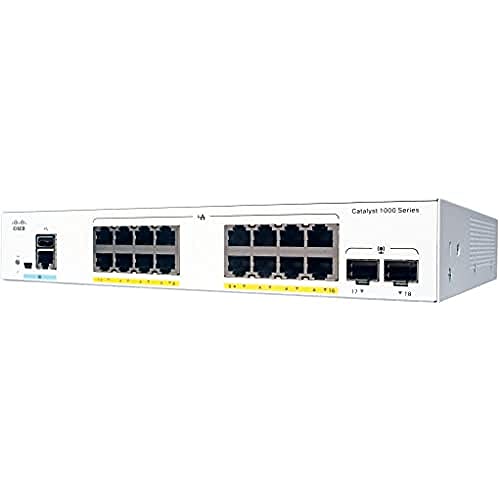 Cisco Systems Catalyst 1000-16T-2G-L Netzwerk-Switch, 16 Gigabit Ethernet (GbE)-Ports, 2 1G-SFP-Uplink-Ports, lüfterloser Betrieb, erweiterte eingeschränkte Lebenszeitgarantie (C1000-16T-2G-L) Schwarz von Cisco