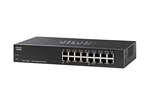Cisco Systems Cisco SG110-16HP Unmanaged Switch mit 16 Gigabit-Ethernet-Ports (GbE) plus 64-W-PoE, eingeschränkter lebenslanger Schutz (SG110-16HP-EU), Schwarz von Cisco