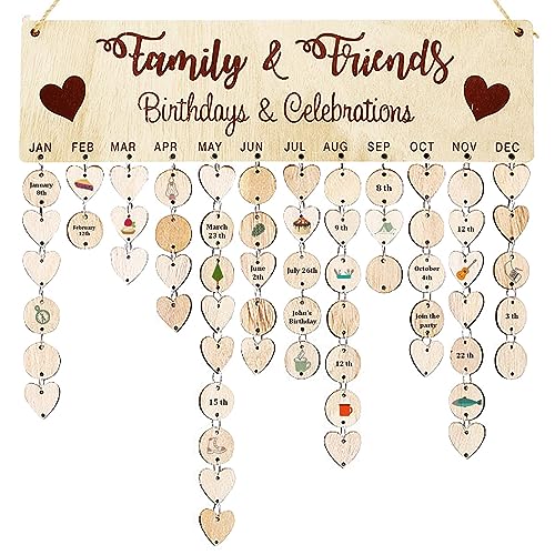 Cisolen Wandkalender Holz Geburtstagskalender DIY Kalender Erinnerung Plaque für Geburtstage Erinnerungen Wandbehang Kalendertafel Geschenk Familie Geburtstag Wand Hängen von Cisolen