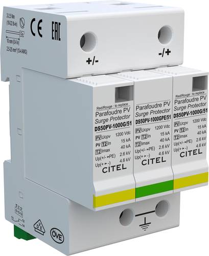 Citel 480391 DS50PVS-1000G/51 Überspannungsschutz-Modul Überspannungsschutz für: Verteilerschrank Citel 480391 DS50PVS-1000G/51 Überspannungsschutz-Modul Überspannungsschutz für: Verteilerschrank von Citel
