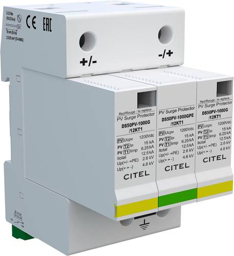 Citel 482393 DS50PVS-1000G/12KT1 Kombiableiter Überspannungsschutz für: Verteilerschrank 60 kA 1St. Citel 482393 DS50PVS-1000G/12KT1 Kombiableiter Überspannungsschutz für: Verteilerschrank 60 kA 1St. von Citel