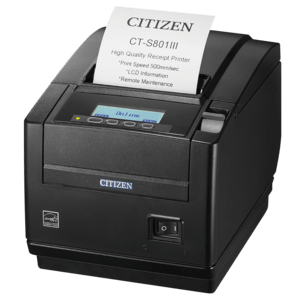 Citizen CT-S801III, 8 Punkte/mm (203dpi), Cutter, USB, schwarz Bondrucker, Thermodirekt, Auflösung: 8 Punkte/mm (203dpi), Medienbreite (max): 58/60/80/82,5mm, Druckbreite (max.): 80mm, Rollendurchmesser (max.): 83mm, Geschwindigkeit (max.): 500mm/Sek., Cutter, Anschluß: USB (Typ B), inkl.: Netzteil, Netzkabel (EU), Bonrolle, QSG, separat bestellen: Schnittstelle, Farbe: schwarz (CTS801IIIS3NEBPXX) von Citizen