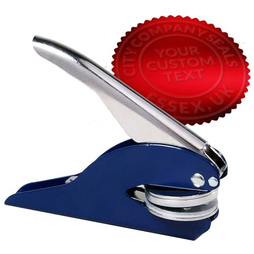 Papierpräger Papierprägezange Handzange Prägungen mit Namen, Monogramme order Firmenbezeichnungen für Firmen Personalisierbar 38mm Rund Briefköpfe, Briefpapier, Urkunden und Briefumschläge von City Company Seals