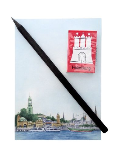 Hamburg-Schreibset Landungsbrücken mit Notizblock, Bleistift und Radiergummi Hamburg-Schreibset Landungsbrücken mit Notizblock, Bleistift und Radiergummi von City Souvenir Shop