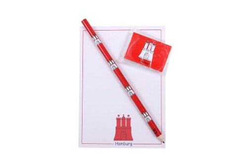Hamburg-Schreibset mit Notizblock, Bleistift und Radiergummi von City Souvenir Shop