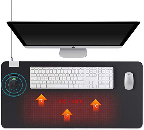 Beheizte Schreibtischunterlage schwarz - 40 x 90 cm - 60 Watt - mit QI Ladegerät von CityLine TopDesign