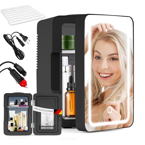 Mini Kühlschrank Fridge 6L - Kühlschränke Klein 12V 230V Läuft Leise mit Spiegel&LED-Beleuchtung - Skincare Kühlschrank für Kosmetik Schönheitspflege-Kosmetik Kühlschrank Ideal für Auto (Schwarz) von Citybee