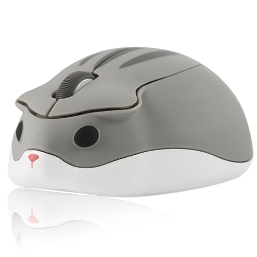 Civetes Kabellose Maus, niedliche Hamster-Maus, 1200 dpi, geräuscharm, optische Maus mit USB-Empfänger, leise, schnurlos, tragbar, Reisemaus, für PC/Mac/Laptop, Geschenk für Kinder und Mädchen (Grau) von Civetes