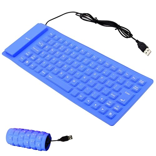 Faltbare Silikon-Softtastatur,leise,tragbare kabelgebundene Tastatur, steckbare USB+PS2-Konvertierungsschnittstelle,wasser- und staubdicht, unterstützt Desktop-Computer und Notebooks, 85 Tasten(blau) von Civetes