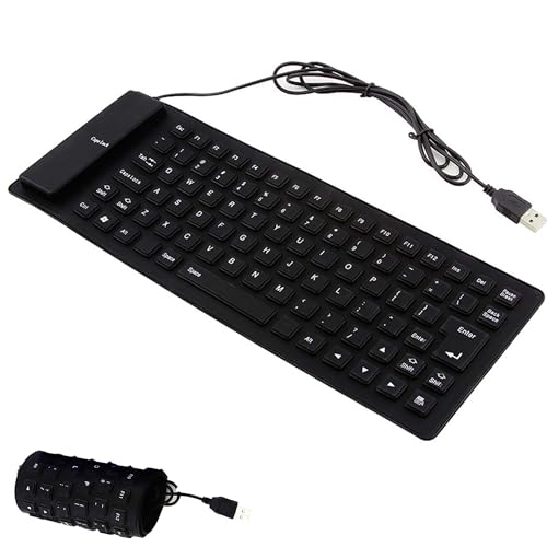Faltbare Silikon-Softtastatur,leise,tragbare kabelgebundene Tastatur, steckbare USB+PS2-Konvertierungsschnittstelle,wasser- und staubdicht,unterstützt Desktop-Computer und Notebooks,85 Tasten（Schwarz） von Civetes