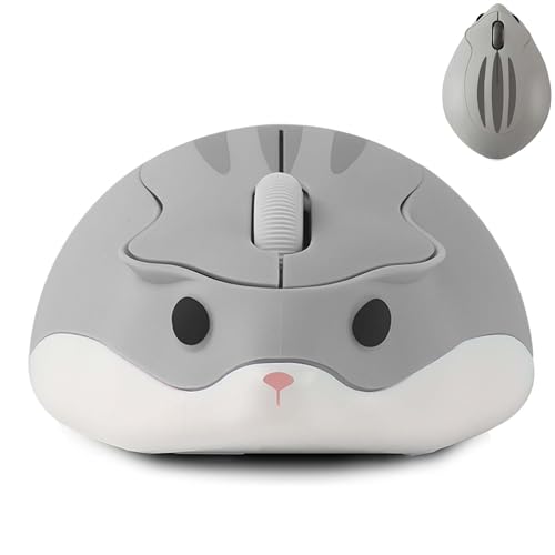 Kabellose Maus, niedliche Maus in Hamsterform,1200 DPI rauscharme optische Maus mit 2,4 G USB-Empfänger, leise kabellose tragbare Maus,geeignet für PC/Mac/Laptop,Geschenk für Kinder und Mädchen (grau) von Civetes