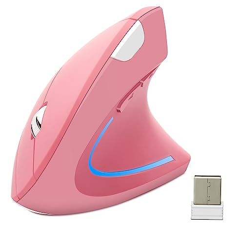 Kabellose Maus,Ergonomisch Vertikal Ergo Aufrecht Geräuschlos Hochpräzise Optische Mäuse,für Die Rechte Hand für PC/Laptop/Macbook, mit USB-Empfänger, Reduziert Den Druck Auf Hand und Handgelenk（rose） von Civetes