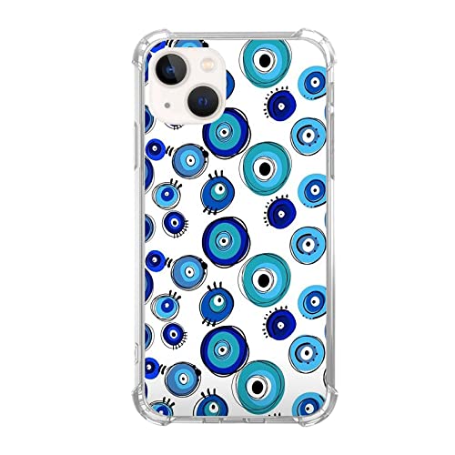 Evil Eye Amulett Handyhülle kompatibel mit iPhone 13, Vintage Blau Evil Eye Muster Silikon Stoßfest TPU Bumper Schutzhülle Case für iPhone 13 von Cjoelzky