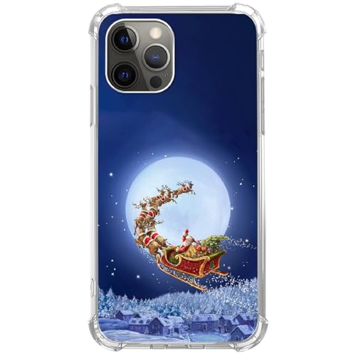 Schutzhülle mit Weihnachtsmann und Rentierschlitten, kompatibel mit iPhone 15 Pro, Weihnachtsmann, Vollmond, Nacht, coole Teenager, Frau, Mädchen, Jungen, Hülle für iPhone 15 Pro, stoßfeste von Cjoelzky