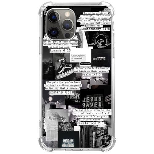 Schwarze ästhetische Handyhülle kompatibel mit iPhone 12 Pro Max, positive berühmte Zitate, Collage, coole Teen Frau Mädchen Junge Hülle für iPhone 12 Pro Max, stoßfeste TPU-Stoßfänger-Schutzhülle von Cjoelzky