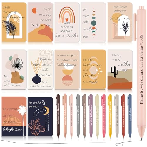 Clabby 12 Sets Dankeschön Geschenke für Frauen 12 Lustig Motivierend Notizblöcke 12 Inspirierende Kugelschreiber Positive Mini Taschennotizbuch Regenbogen Stift für Freundin Lehrer Schüler Kollegin von Clabby