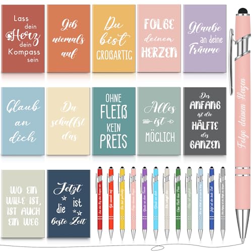 Clabby 12 Sets Dankeschön Geschenke für Kollegen 12 Inspirierende Notizbücher mit Blumenmuster 12 Mehrfarbige Motivierend Kugelschreiber Mini Taschennotizbuch 2 in 1 Stift für Abschied Lehrer Schüler von Clabby