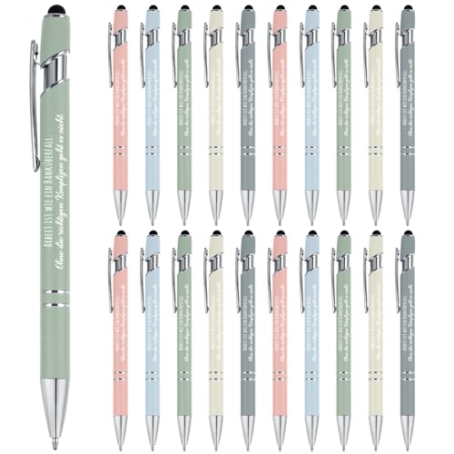 Clabby 20 Stück Abschied Geschenk Kugelschreiber Arbeit Ist Wie Ein Banküberfall mit Touchpen Druckkugelschreiber Stifte mit Spruch für Ruhestand Mitarbeiter Kollegen Büro Abschied(Macaron Farben) von Clabby