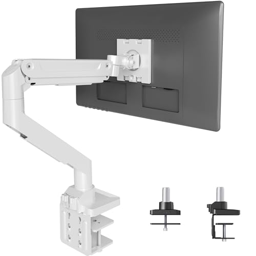 Claiks Monitor Halterung für bis 49 Zoll Flach und Curved Bildschirm,Halterung 1 Monitor Arm Höhenverstellbar Neigbar Schwenkbar Drehungbar, Monitorhalterung VESA 75x75/100x100 mm,Hält 1~20 kg,Weiß von Claiks