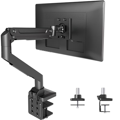 Claiks Monitor Halterung für bis 49 Zoll Flach und Curved Bildschirm,Halterung 1 Monitor Arm Höhenverstellbar Neigbar Schwenkbar Drehungbar, Monitorhalterung VESA 75x75/100x100 mm,Hält 1~20 kg,Schwarz von Claiks