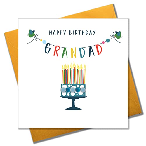 Pom Pom Grußkarte "Happy Birthday, Grandad", POM030, Blau, 150 mm x 150 mm von Claire Giles Greeting Cards