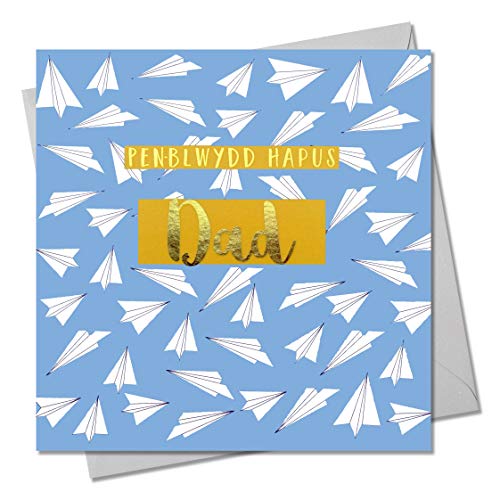 Claire Giles Happy Birthday Grußkarte Papa, Papierflugzeuge, Grußkarte mit Text foliert in glänzendem Gold, Pen-blwydd Hapus Dad WCOL019 von Claire Giles