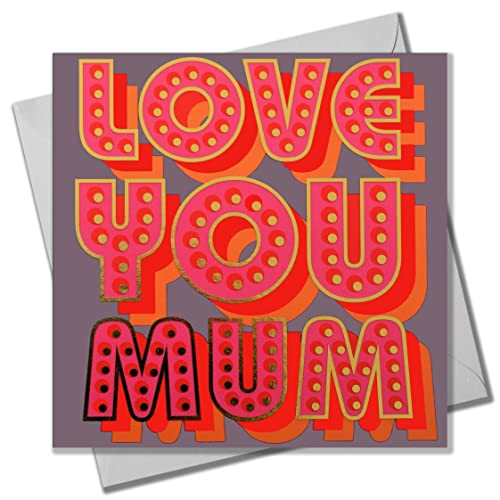 Claire Giles Muttertagskarte Love You Mum, Text foliert in glänzendem Gold von Claire Giles