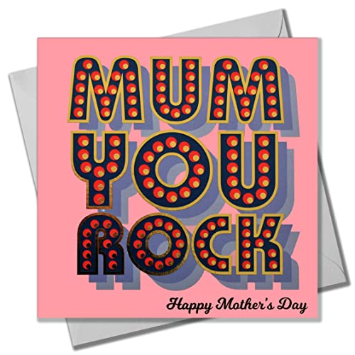 Claire Giles Muttertagskarte Mum You Rock, Text foliert in glänzendem Gold von Claire Giles