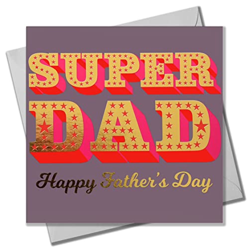 Claire Giles Vatertagskarte, Super Dad, Text foliert in glänzendem Gold von Claire Giles