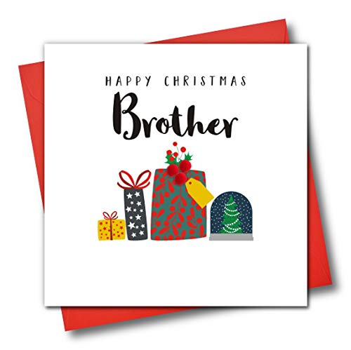 Claire Giles Verzierte Weihnachtskarte, Happy Christmas Brother, Stapel von Geschenken von Claire Giles