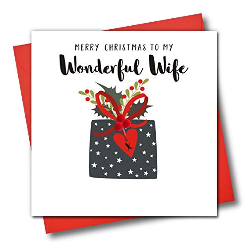 Claire Giles Verzierte Weihnachtskarte Merry Christmas To My Wonderful Wife, Geschenk mit Herz von Claire Giles
