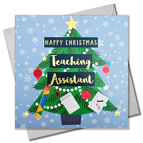 Claire Giles Weihnachtskarte, Lehrassistent, Weihnachtsbaum, Text foliert in glänzendem Gold von Claire Giles