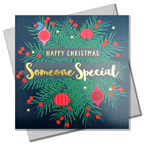 Claire Giles Weihnachtskarte, Someone Special, Tannenkranz, Text foliert in glänzendem Gold von Claire Giles